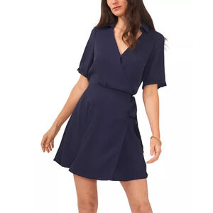 Vince Camuto Women's Collared V-neck Short Sleeve Wrap Dress Navy Size S 12525